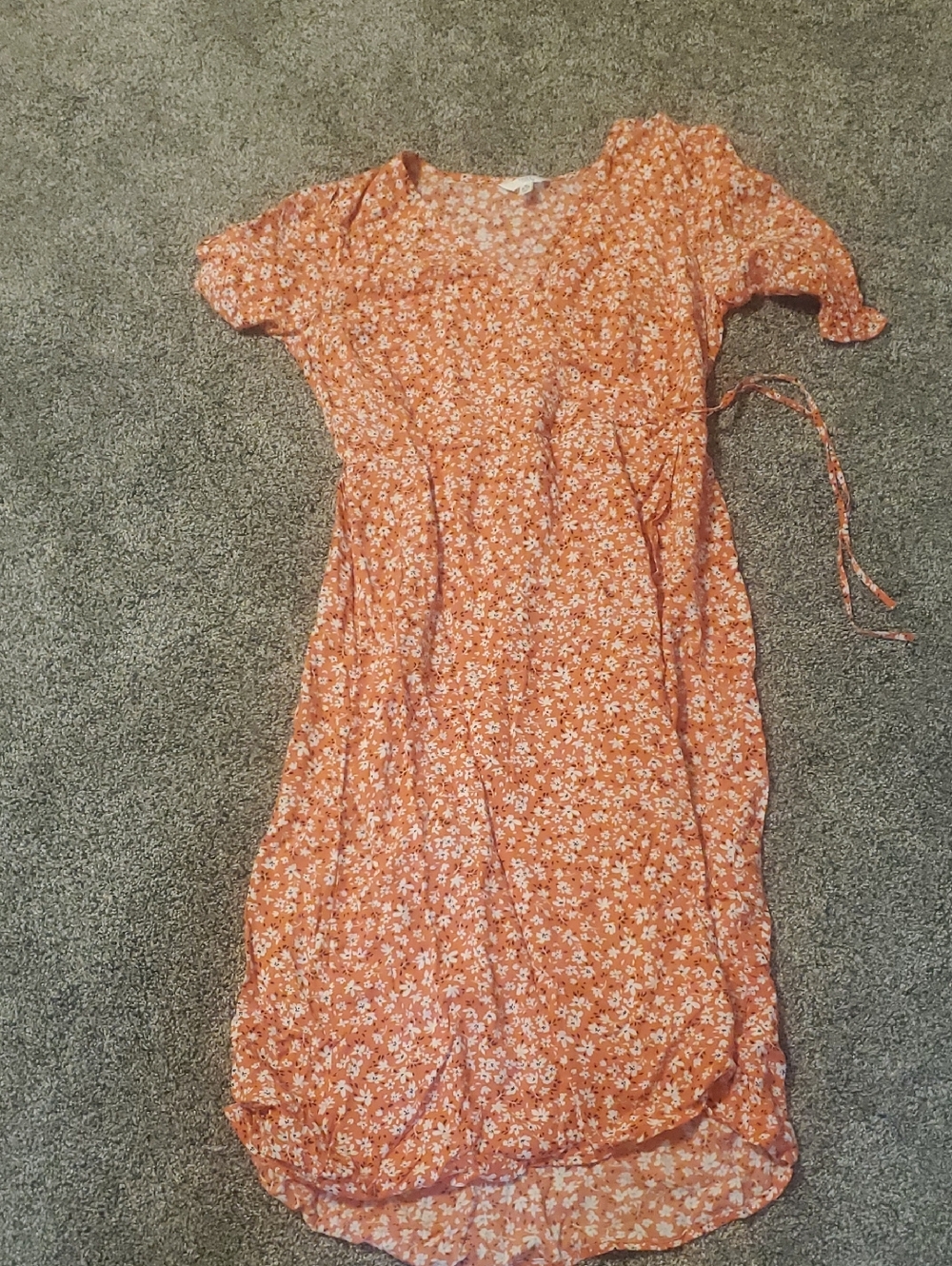 Time and Tru Orange Floral Midi Dress with White Blossoms